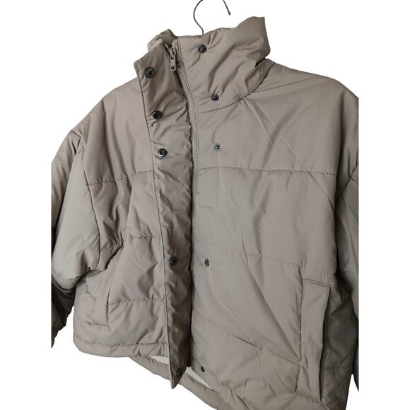 The Fifth Label Women’s Cropped Puffer Jacket Small Beige Taupe Zip Snap Closure - Picture 10 of 14